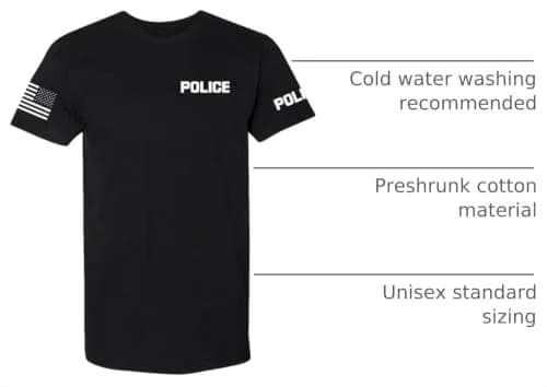 Promotion & Beyond Police Uniform Costume Halloween Unisex T-Shirt Medium Black | Police Graphic & USA Flag thumbnail 4