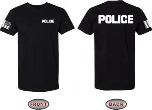 Promotion & Beyond Police Uniform Costume Halloween Unisex T-Shirt Medium Black | Police Graphic & USA Flag thumbnail 5