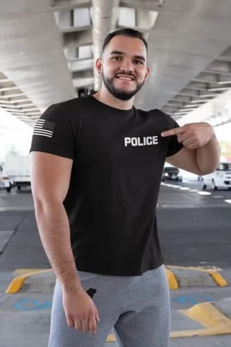 Promotion & Beyond Police Uniform Costume Halloween Unisex T-Shirt Medium Black | Police Graphic & USA Flag thumbnail 2