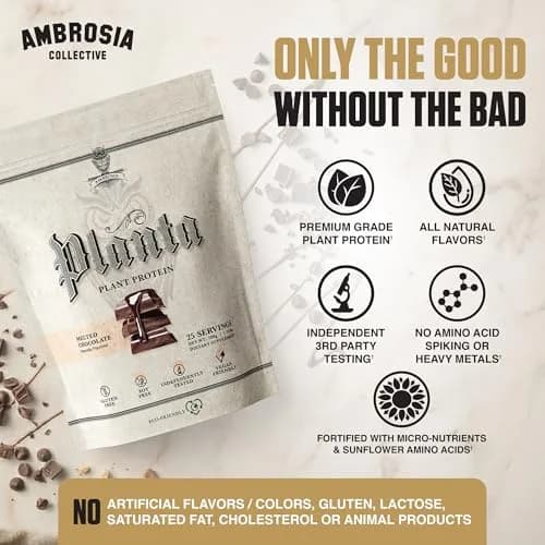Ambrosia Plant Based Protein Powder 20g | Clean Vegan Pea Protein | Gluten & Dairy Free, Keto Friendly, No Added Sugar, 25 Servings thumbnail 7