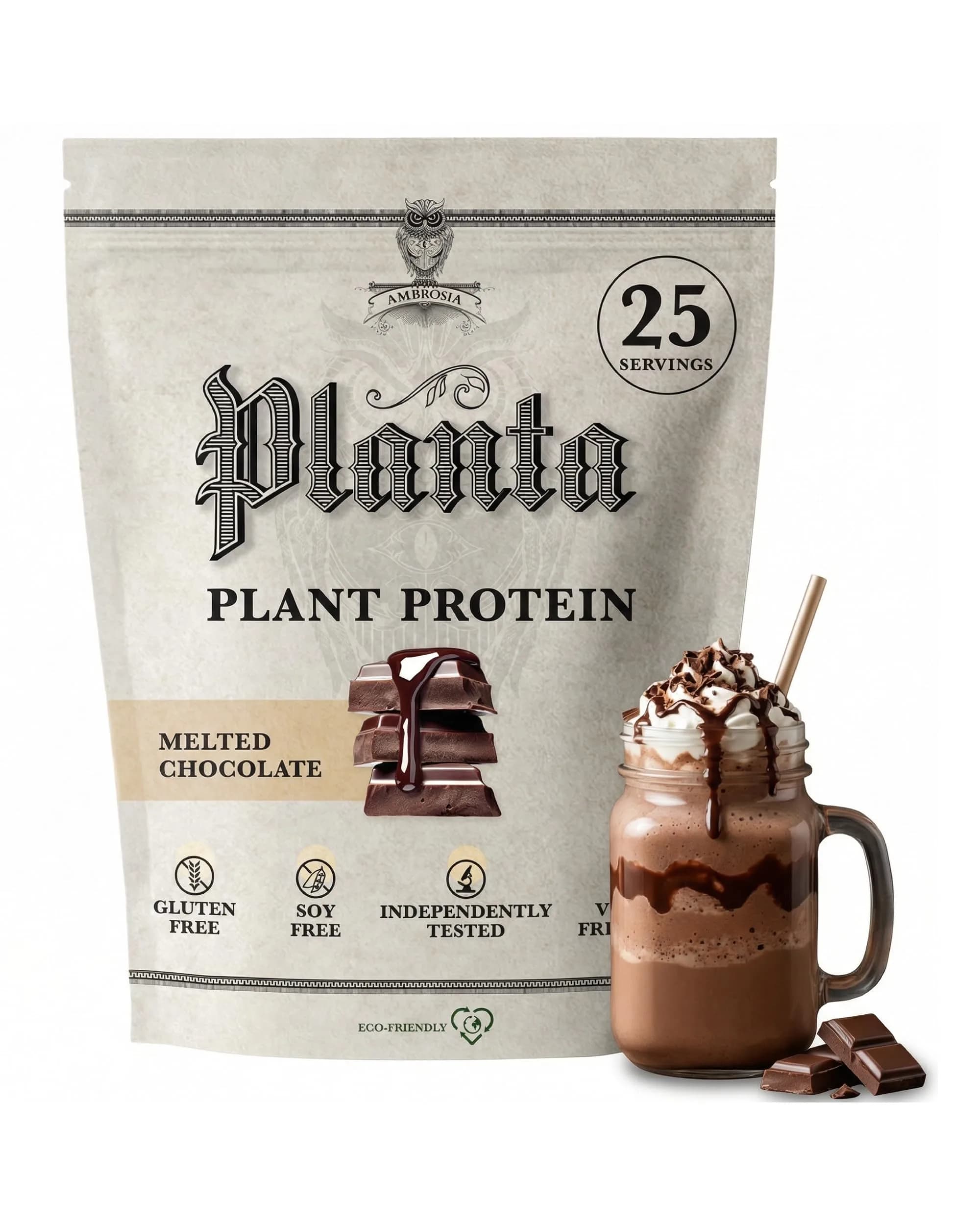 Ambrosia Plant Based Protein Powder 20g | Clean Vegan Pea Protein | Gluten & Dairy Free, Keto Friendly, No Added Sugar, 25 Servings