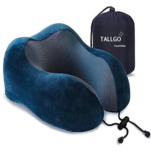 TALLGO Travel Pillow Memory Foam Neck Pillow for Support & Rest | Airplane Car & Home Use (Dark Blue) thumbnail 1