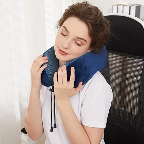 TALLGO Travel Pillow Memory Foam Neck Pillow for Support & Rest | Airplane Car & Home Use (Dark Blue) thumbnail 4