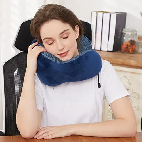 TALLGO Travel Pillow Memory Foam Neck Pillow for Support & Rest | Airplane Car & Home Use (Dark Blue) thumbnail 5