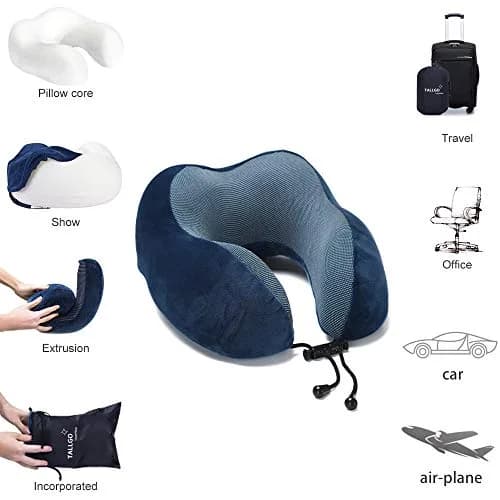 TALLGO Travel Pillow Memory Foam Neck Pillow for Support & Rest | Airplane Car & Home Use (Dark Blue) thumbnail 6