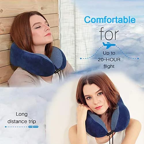 TALLGO Travel Pillow Memory Foam Neck Pillow for Support & Rest | Airplane Car & Home Use (Dark Blue) thumbnail 2