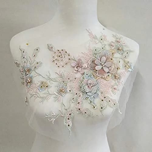 FEEPOP 3D Embroidered Flower Patch 35cm x 28cm (13.8x11 inch) | Sew-On Lace Applique for Wedding Dresses thumbnail 1