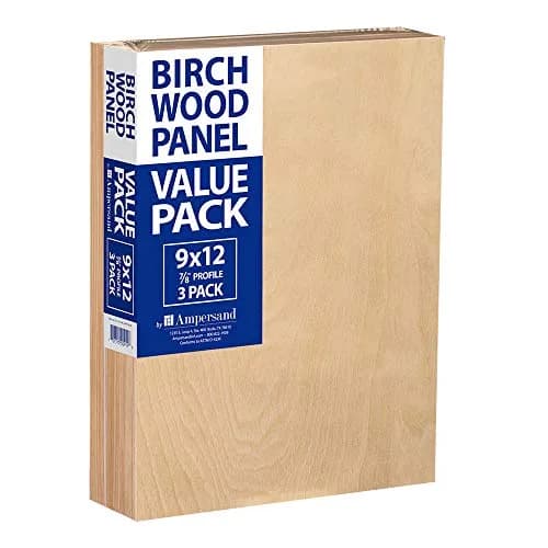 Ampersand Birch Wood Panel Value Pack, 7/8 inch Thickness, 9x12 inch Panels, 3-Pack (BMP8750912) | High-Quality Art Surface for All Artists thumbnail 1