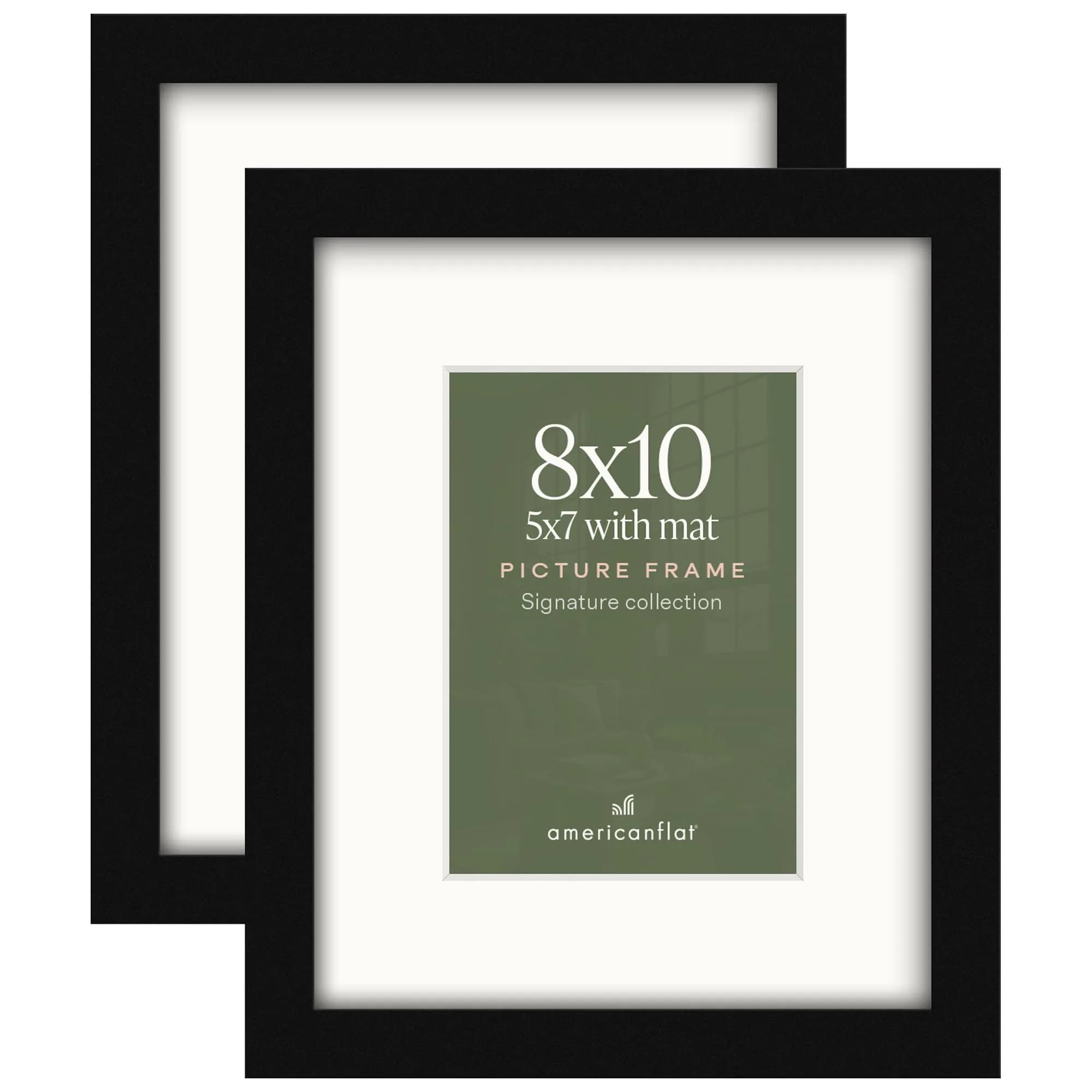 Americanflat 8x10 Picture Frame 2-Pack - Matted to 5x7 - Black