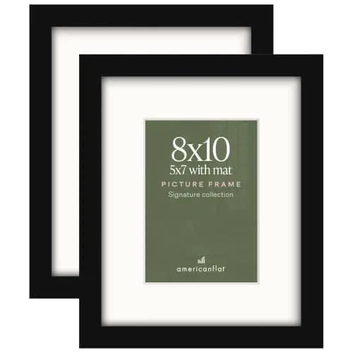 Americanflat 8x10 Picture Frame 2-Pack - Matted to 5x7 - Black thumbnail 1