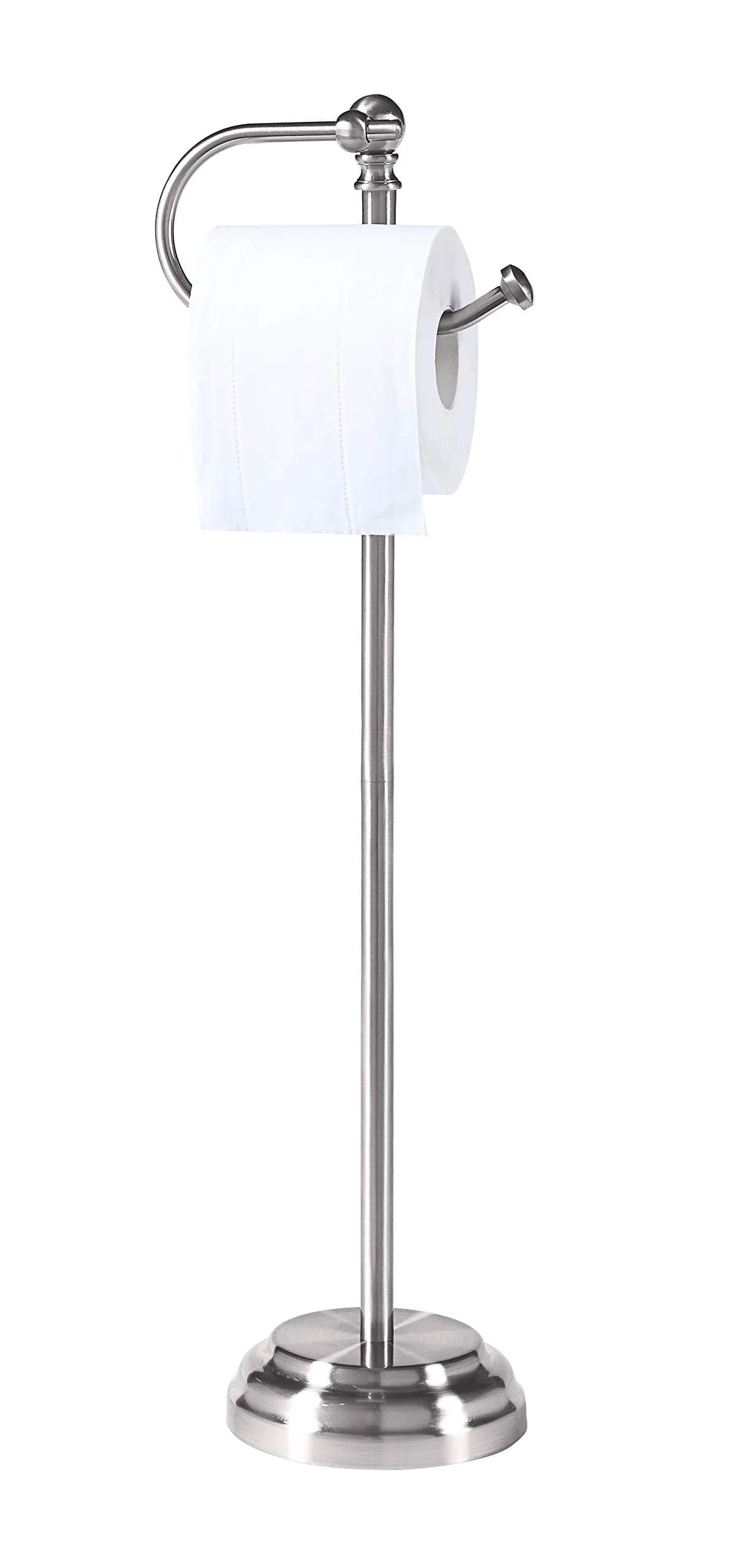 SunnyPoint Toilet Paper Holder Stand 23.62" | Freestanding Modern Steel — Satin Nickel
