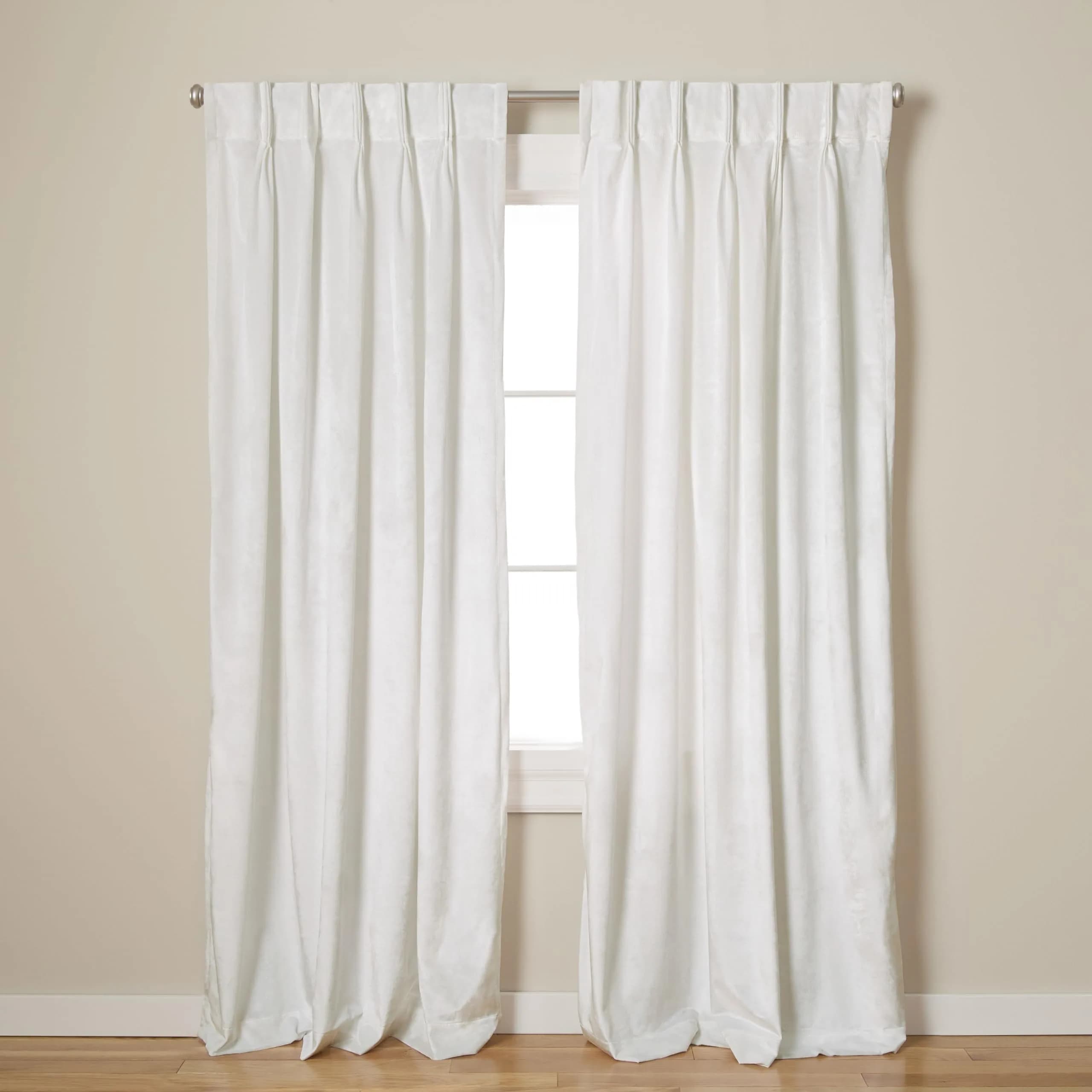 TOWN & COUNTRY LUXE Velour Heavyweight Indoor Curtains, 27"x84" | Light Filtering Plush Velvet (70-120 chars) — Winter White