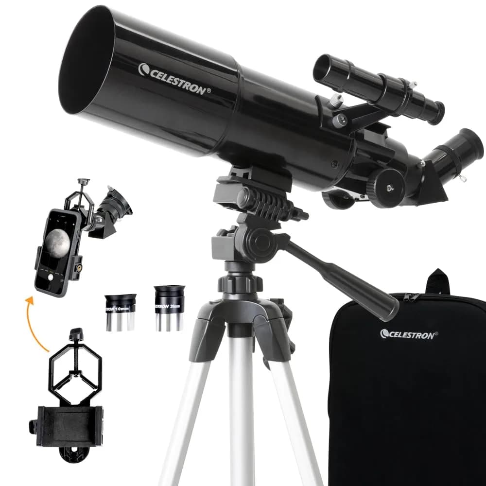 Celestron Travel Scope 80mm Refractor Telescope Kit with Backpack & Smartphone Adapter | Bright, Sharp Views for Beginners