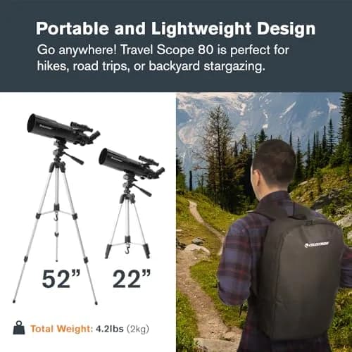 Celestron Travel Scope 80mm Refractor Telescope Kit with Backpack & Smartphone Adapter | Bright, Sharp Views for Beginners thumbnail 5