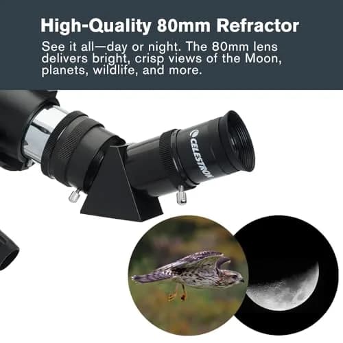 Celestron Travel Scope 80mm Refractor Telescope Kit with Backpack & Smartphone Adapter | Bright, Sharp Views for Beginners thumbnail 6