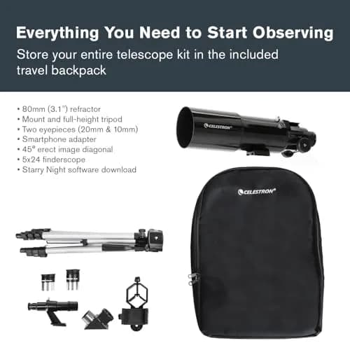 Celestron Travel Scope 80mm Refractor Telescope Kit with Backpack & Smartphone Adapter | Bright, Sharp Views for Beginners thumbnail 3