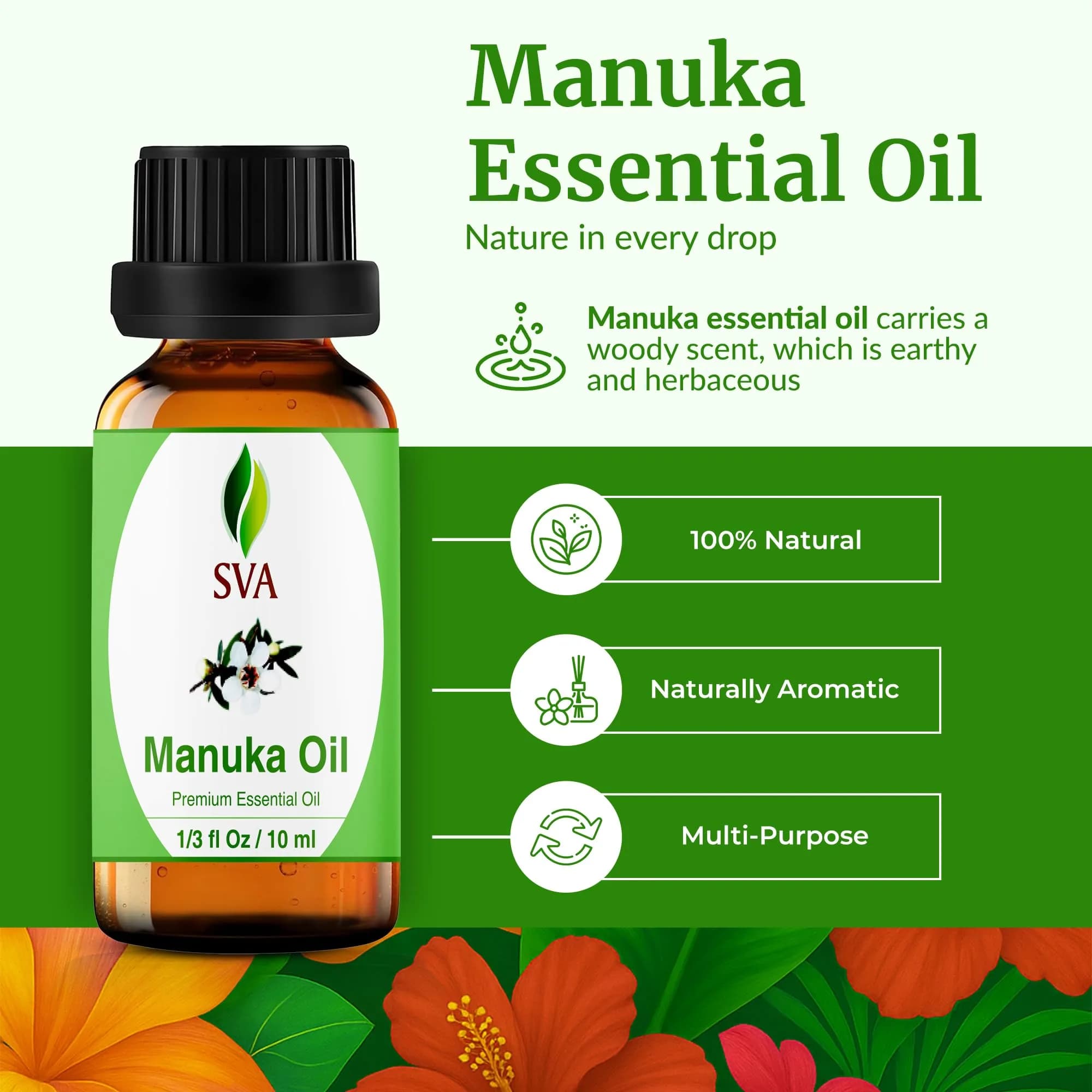 SVA Organics Manuka Essential Oil - 0.34 Fl Oz (Pack of 1) - Pure & Natural - view 2