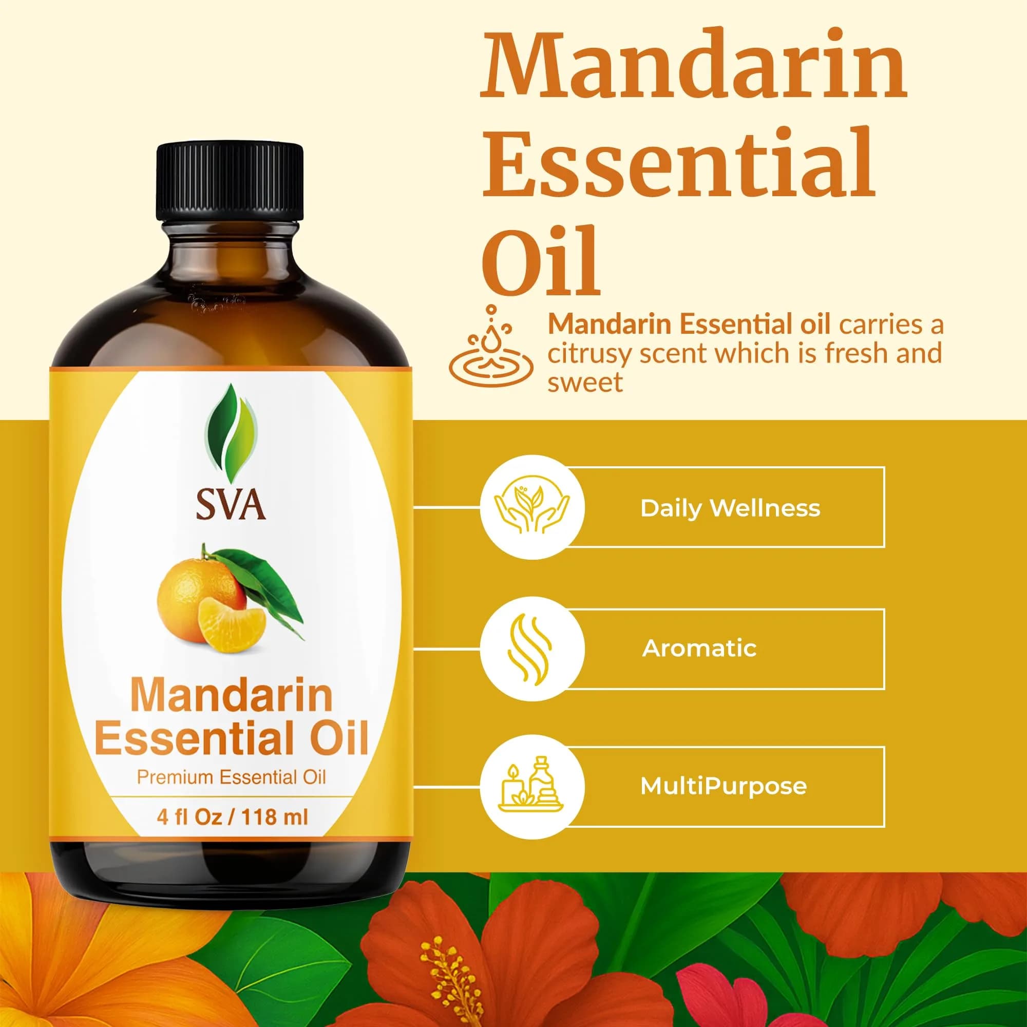 SVA ORGANICS Organic Mandarin Essential Oil 4 Fl Oz (118 mL) - Pure & Natural - view 2