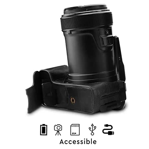 MegaGear Leather Camera Half Case & Strap Compatible with Nikon COOLPIX P1000, Black | Ever Ready Design thumbnail 7