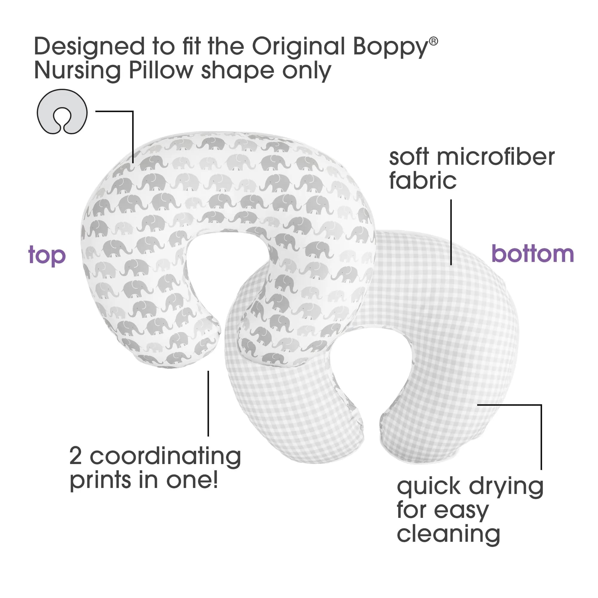 Boppy Premium Nursing Pillow Cover Gray Elephants | Fits Original Boppy Pillow, Quick-Dry Polyester - view 2