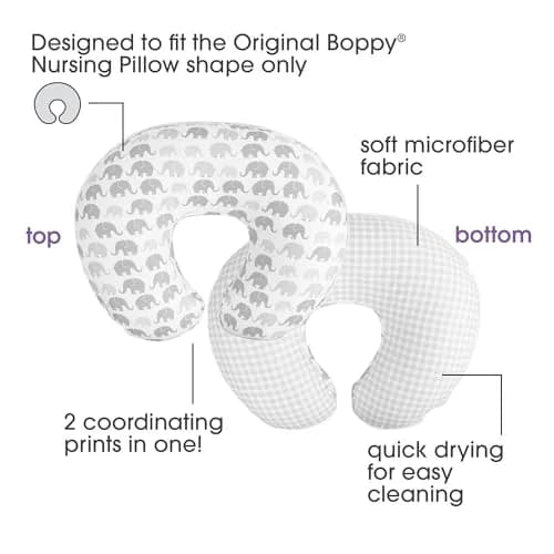 Boppy Premium Nursing Pillow Cover Gray Elephants | Fits Original Boppy Pillow, Quick-Dry Polyester thumbnail 2