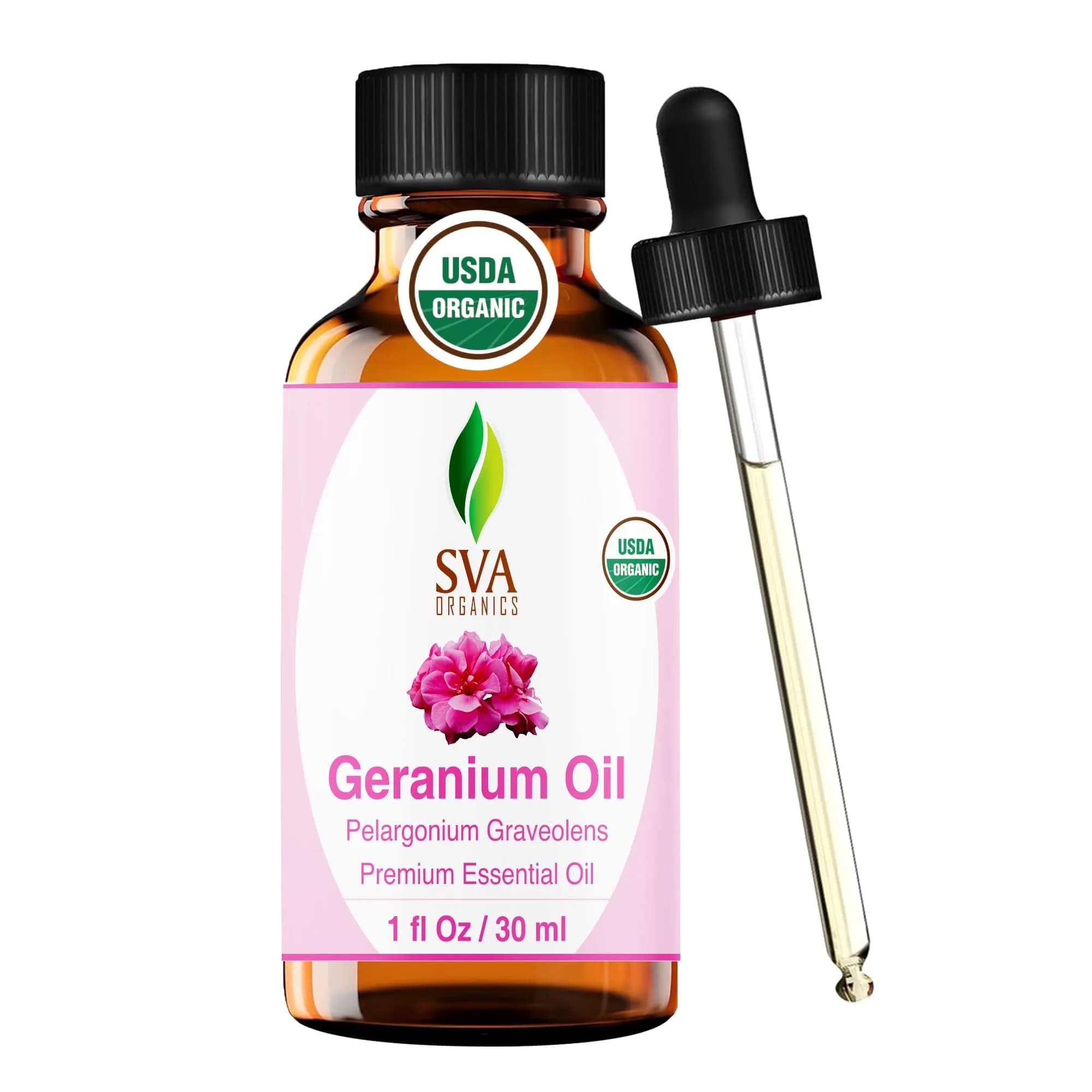 SVA ORGANICS Organic Geranium Essential Oil 1 Fl Oz (Pack of 1) | Pure & Natural Aromatherapy Oil - main product image