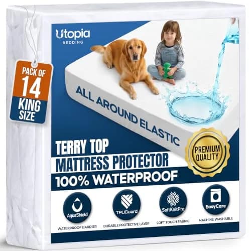 Utopia Bedding Waterproof King Size Mattress Protector 14 Pack | Fits Upto 17" Deep Pocket, Breathable & Machine Washable thumbnail 1