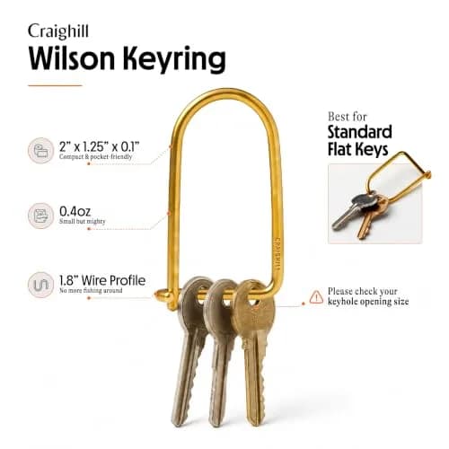Craighill Wilson Brass Keyring - 2” Carabiner Keychain Clip, Lightweight, D Ring Organizer thumbnail 2