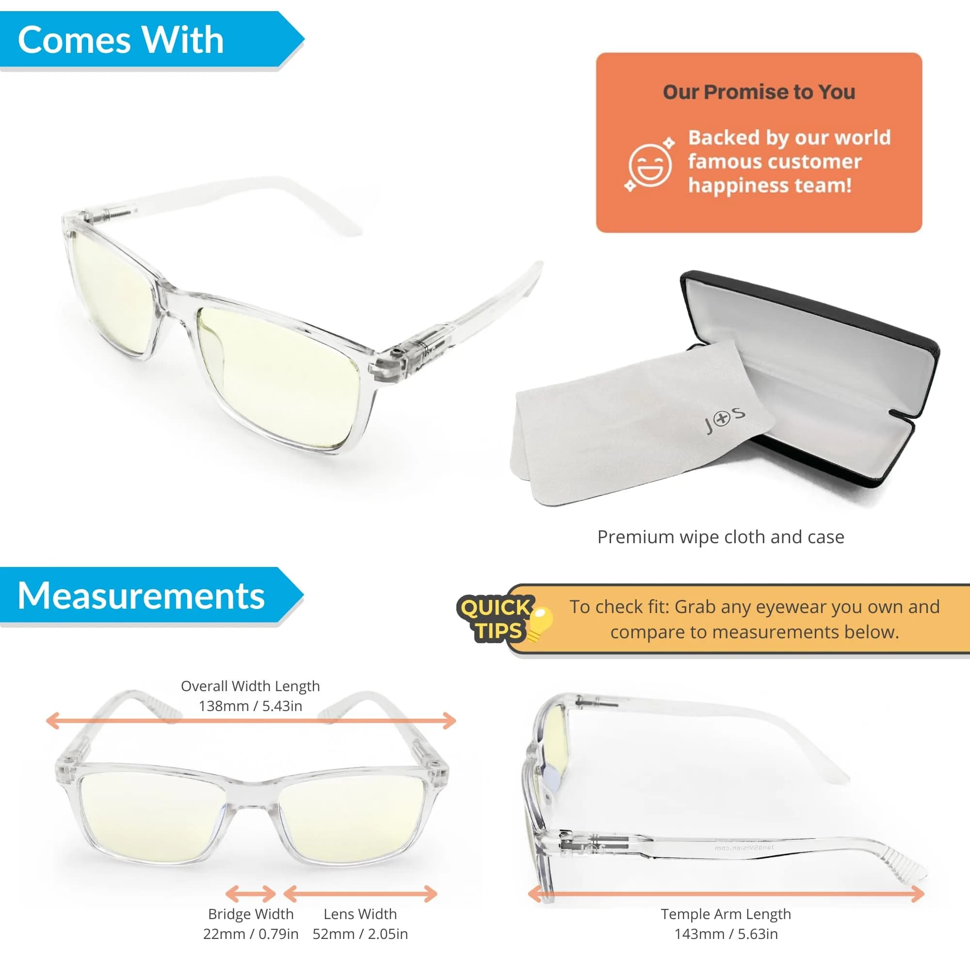 J+S Haka Rectangle Clear Blue Light Glasses with Low Color Distortion Lens for Medium Fit - view 4