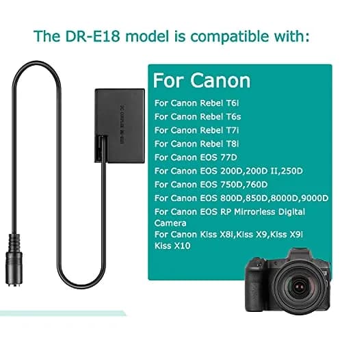 Raeisusp ACK-E18 Dummy Battery USB Cable Kit for Canon EOS 750D 800D SL2 SL3 RP 120cm | Power Your Camera Continuously thumbnail 3