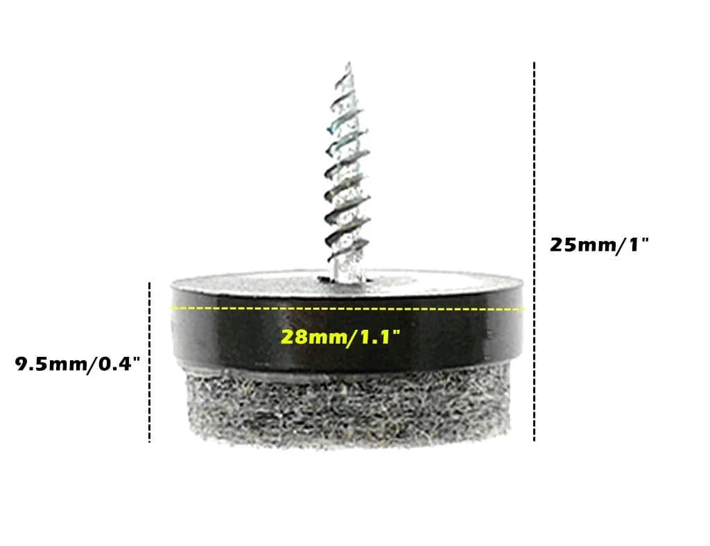 ALIMITOPIA 28mm Black Screw-on Furniture Felt Pads for Chair Glides & Table Sliders - view 2