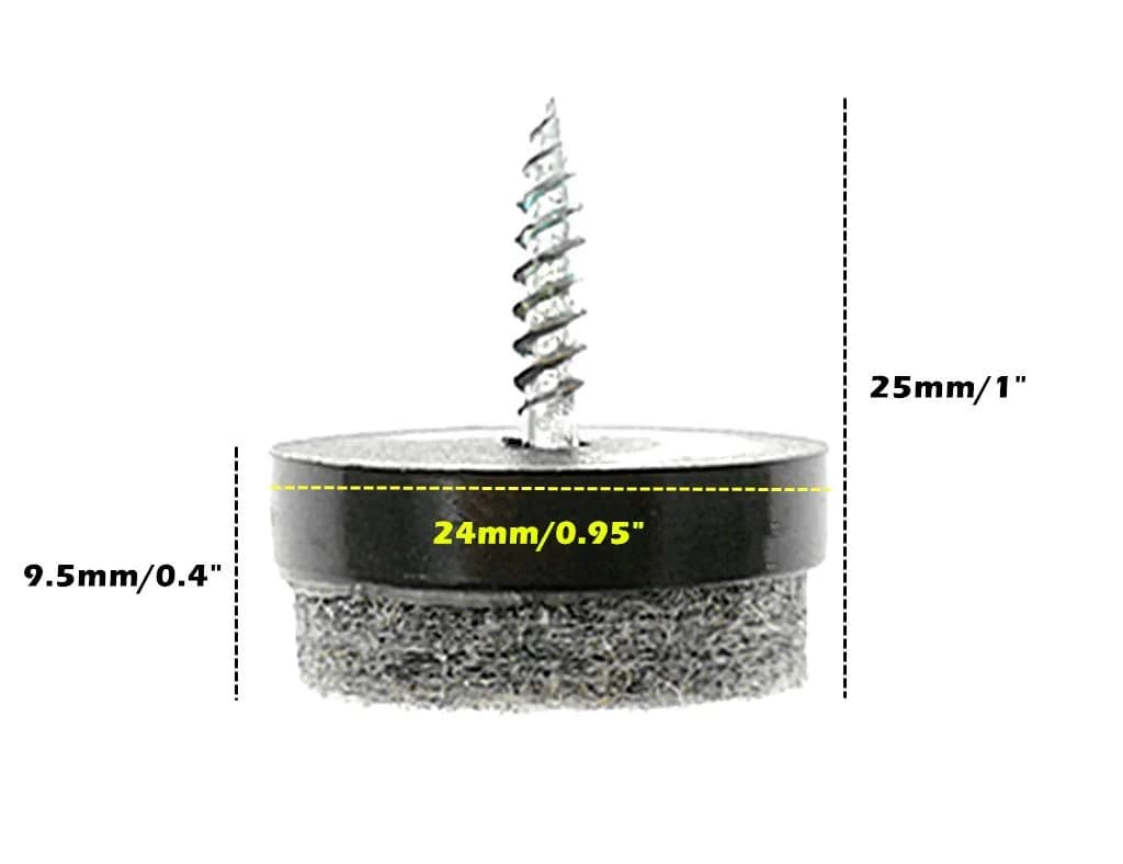 ALIMITOPIA 24mm Black Screw-on Furniture Felt Pads - 40 Pcs Chair Glide Sliders for Hardwood Floors - view 2