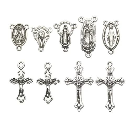 iloveDIYbeads Antique Silver Cross Jesus Maria Charms 100g (60pcs) | Catholic Jewelry Findings for Rosary Making thumbnail 1
