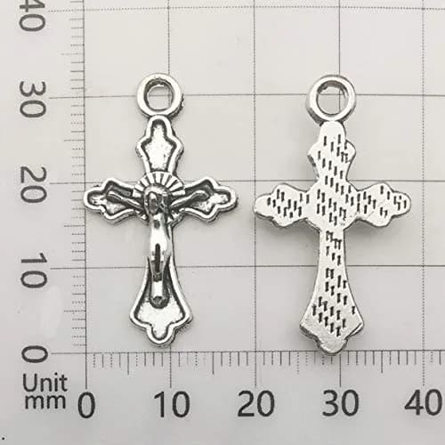 iloveDIYbeads Antique Silver Cross Jesus Maria Charms 100g (60pcs) | Catholic Jewelry Findings for Rosary Making thumbnail 8