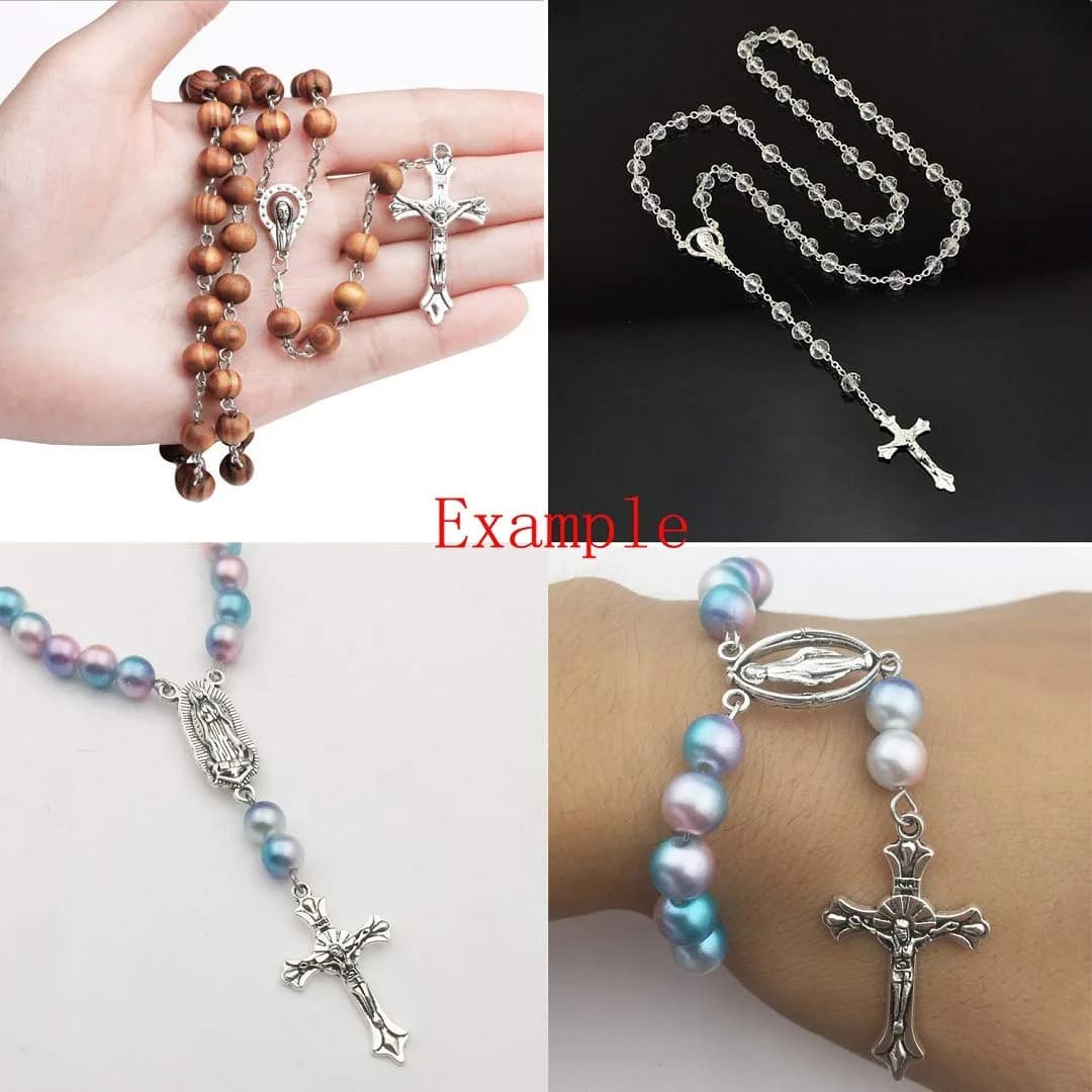 iloveDIYbeads Antique Silver Cross Jesus Maria Charms 100g (60pcs) | Catholic Jewelry Findings for Rosary Making - view 3