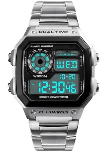 PASOY Men's Digital Sport Watch 43mm (1.7in) | Dual Time, Stopwatch, Countdown, Backlight, 50M Water Resistant thumbnail 1