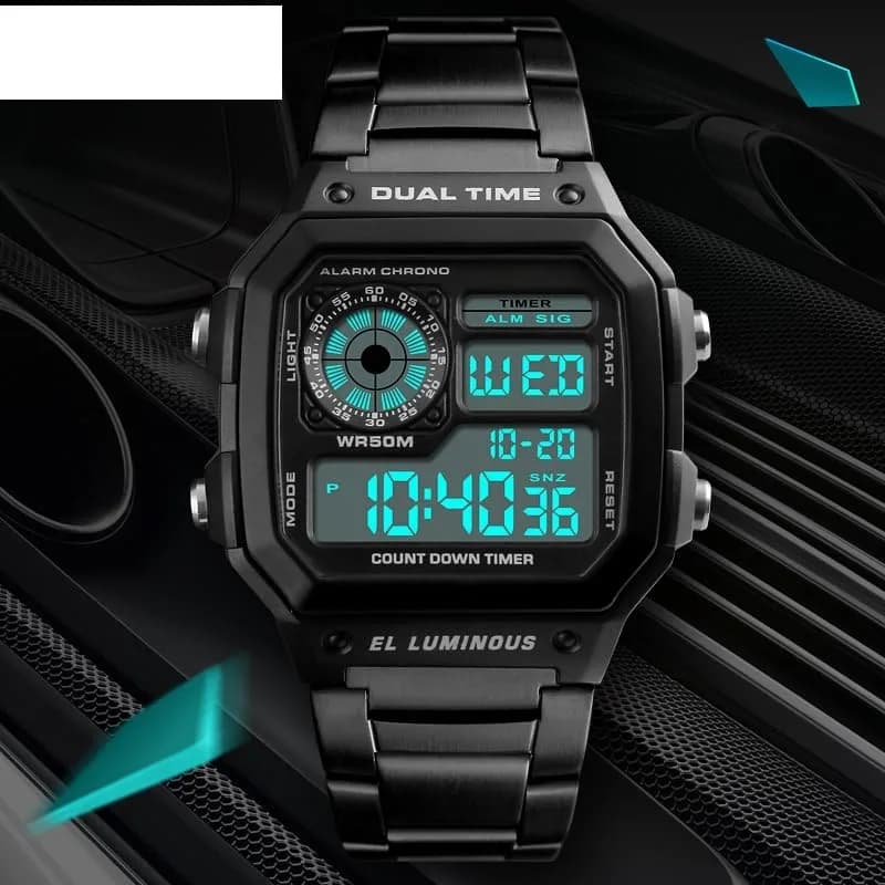 PASOY Men's Digital Sport Watch 43mm (1.7in) | Dual Time, Stopwatch, Countdown, Backlight, 50M Water Resistant thumbnail 12