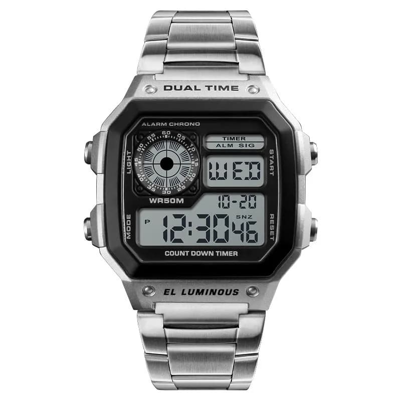 PASOY Men's Digital Sport Watch 43mm (1.7in) | Dual Time, Stopwatch, Countdown, Backlight, 50M Water Resistant thumbnail 2