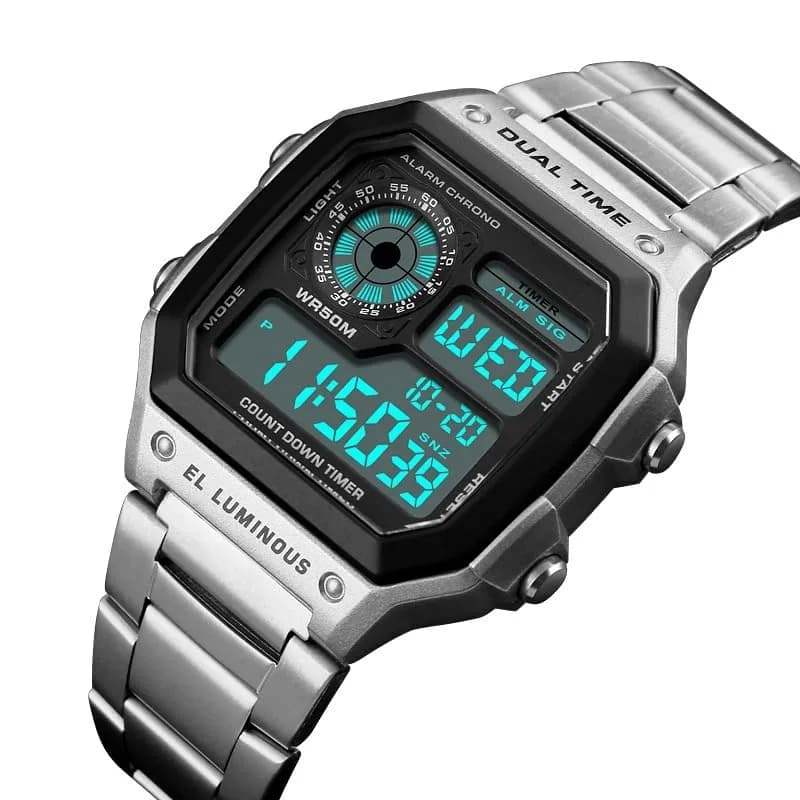 PASOY Men's Digital Sport Watch 43mm (1.7in) | Dual Time, Stopwatch, Countdown, Backlight, 50M Water Resistant thumbnail 5