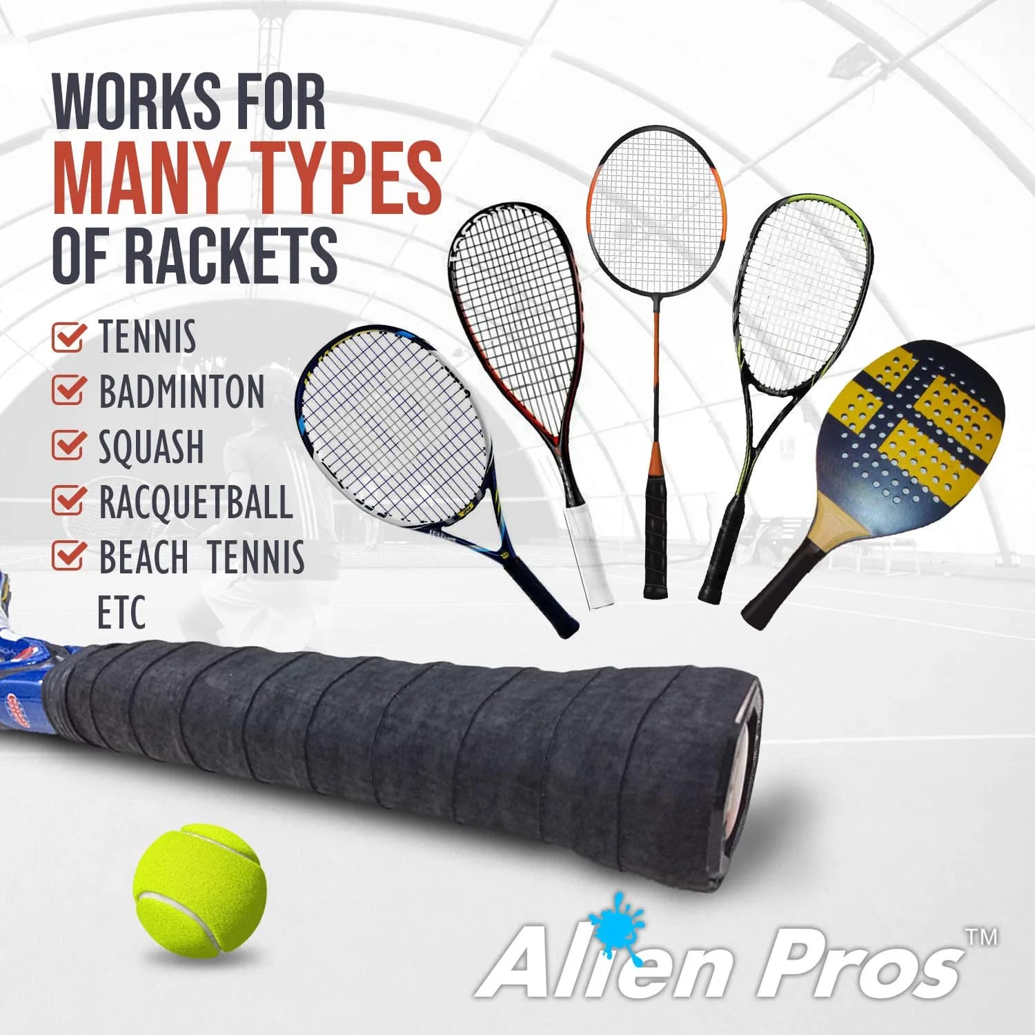 ALIEN PROS Tennis Racket Grip Tape 12 Grips | Dry Feel & Absorbent Overgrip for High Performance - view 5