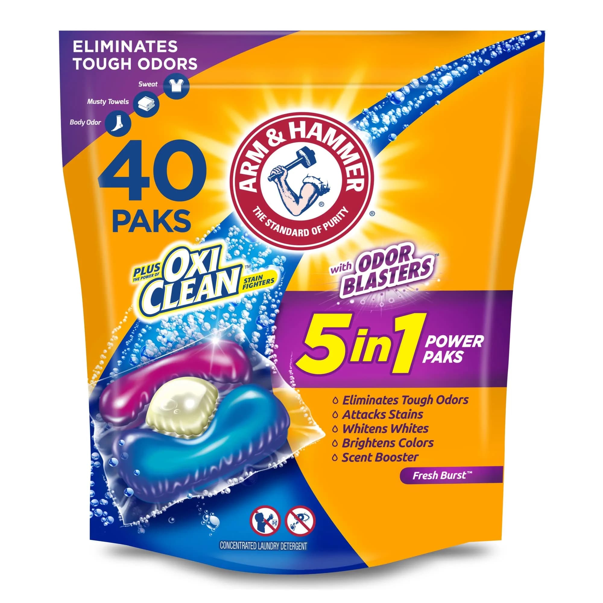 Arm & Hammer Plus OxiClean Odor Blasters 5-in-1 Power Paks, 40 Count | Concentrated Formula Laundry Detergent - main product image