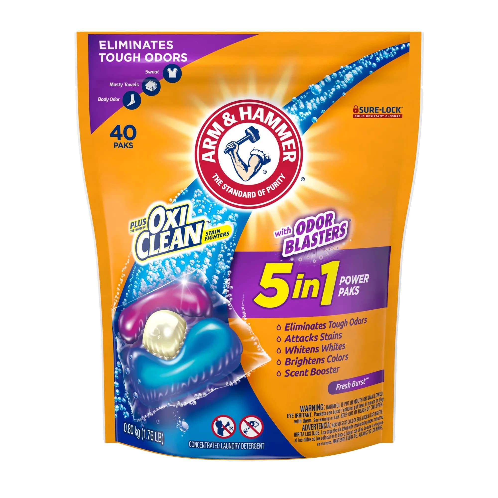 Arm & Hammer Plus OxiClean Odor Blasters 5-in-1 Power Paks, 40 Count | Concentrated Formula Laundry Detergent - view 2