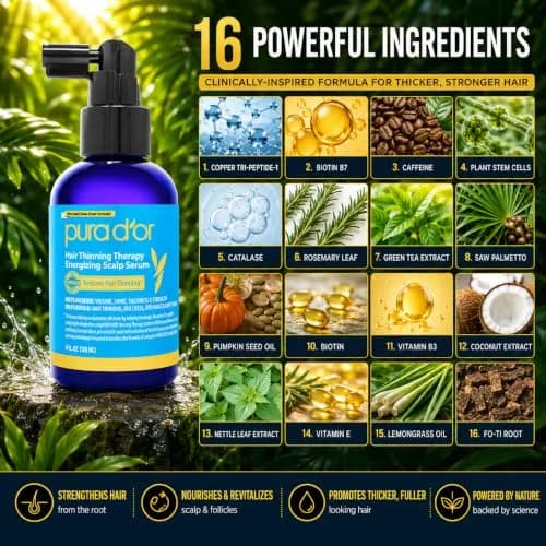 PURA D'OR Hair Thinning Therapy Energizing Scalp Serum 120ml (4 Fl Oz) | Clinically Tested for Fuller Volume thumbnail 5