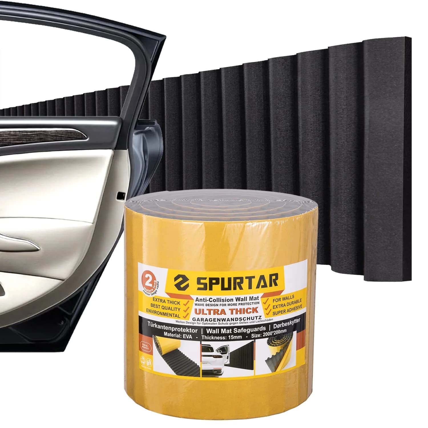 Spurtar Thick Garage Wall Protector 200cm x 20cm x 15mm | Anti-Collision Car Door Guard for Indian Garages - main product image