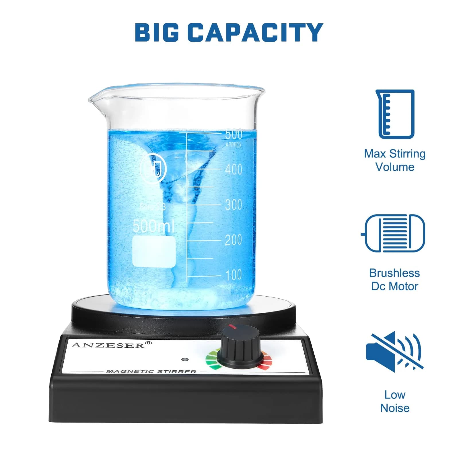 ANZESER Magnetic Stirrer Plate 3000RPM 3000mL Capacity | Lab Mixer with Stir Bar for Homebrew & Labs - view 3