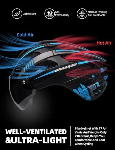 Shinmax Bike Helmet with 9-Mode Rechargeable Rear Light & Magnetic Goggles | Adult Cycling Safety Gear thumbnail 6