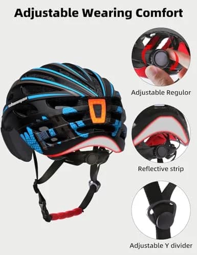 Shinmax Bike Helmet with 9-Mode Rechargeable Rear Light & Magnetic Goggles | Adult Cycling Safety Gear thumbnail 7