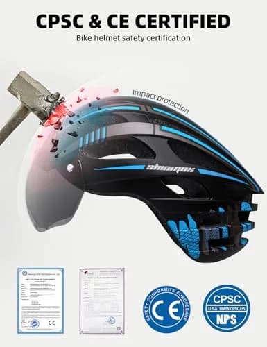 Shinmax Bike Helmet with 9-Mode Rechargeable Rear Light & Magnetic Goggles | Adult Cycling Safety Gear thumbnail 2