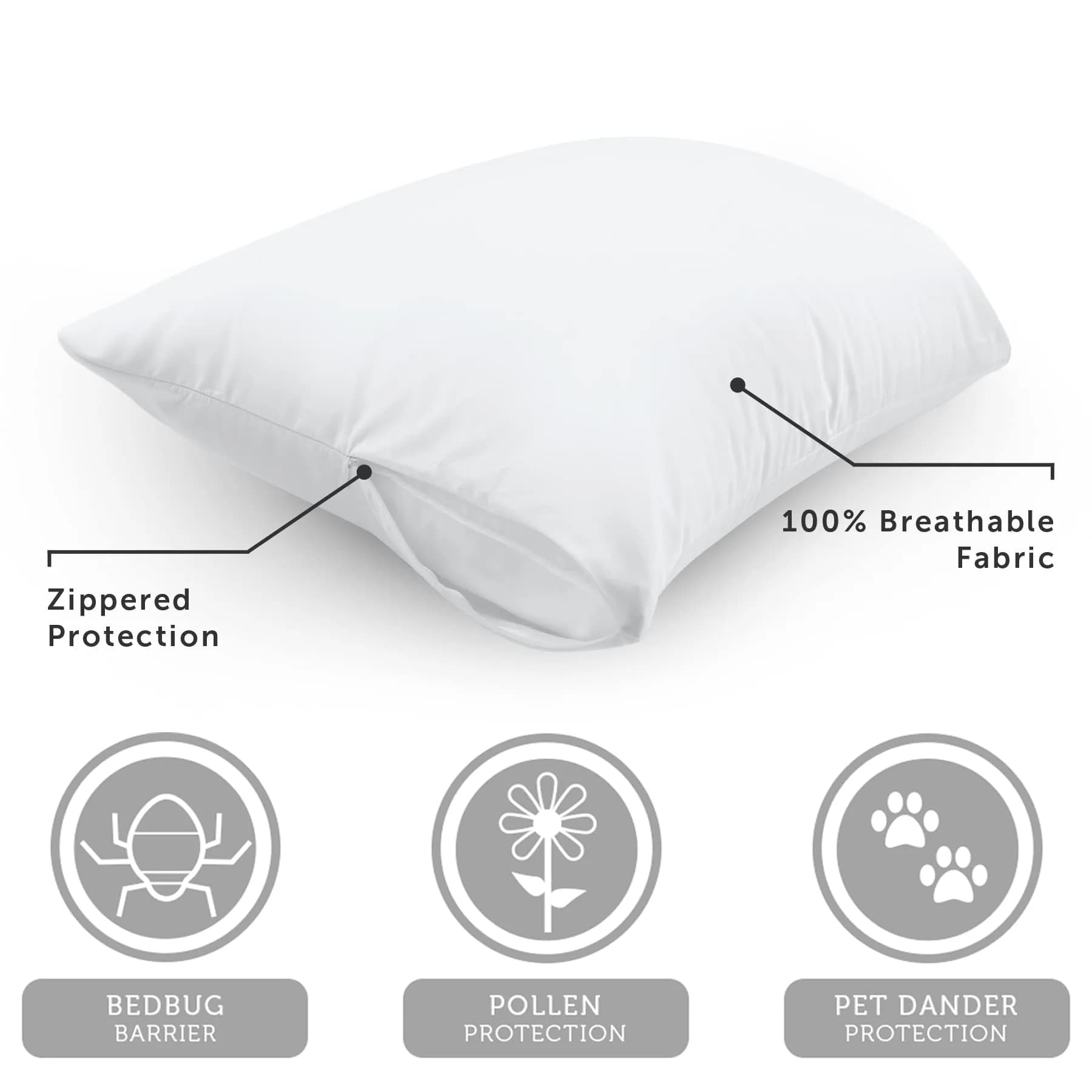 Aller-Ease 100% Cotton Allergy Pillow Protectors Standard 4 Pack | Zippered Breathable Barrier - view 8