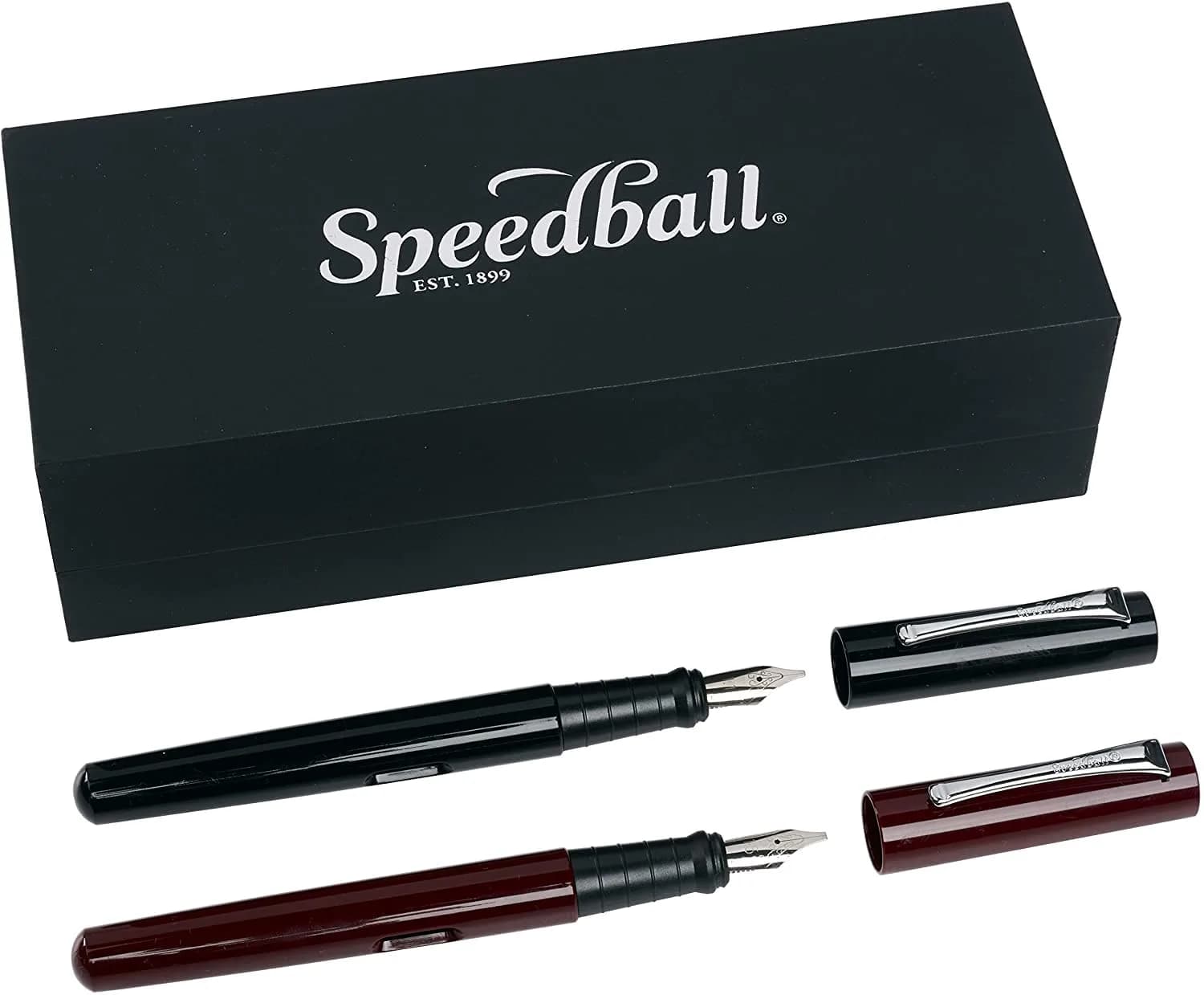 Speedball Calligraphy Fountain Pen Gift Set Black Burgundy with 1.1mm 1.5mm Nibs & Black Ink Cartridges | Classic Elegant Style — Black